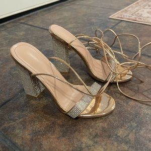 Tan sequin shoes, lace up
